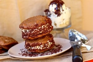 Double Chocolate Chip Coffee Ice Cream Sandwiches and sprinkles