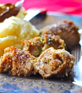 Veal Spiedinis with Roasted Garlic Mashed Potato  