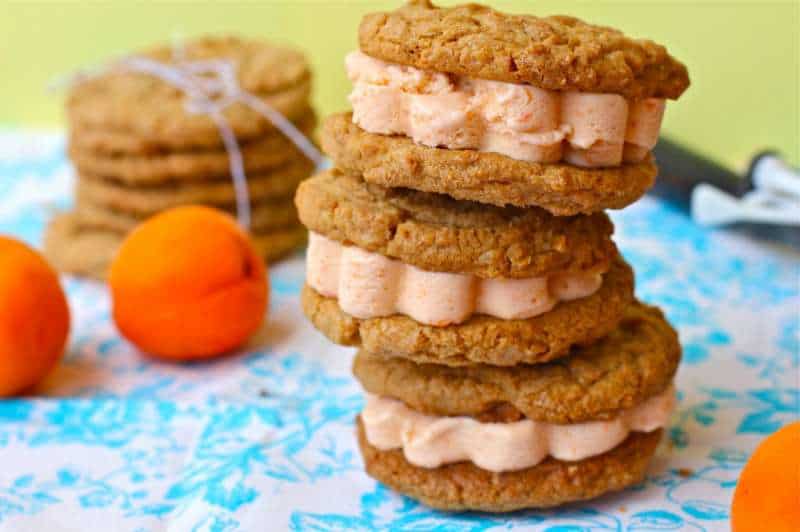 Biscoff (Cookie Butter) Oatmeal Cookie and Apricot Almond Ice Cream Sandwiches