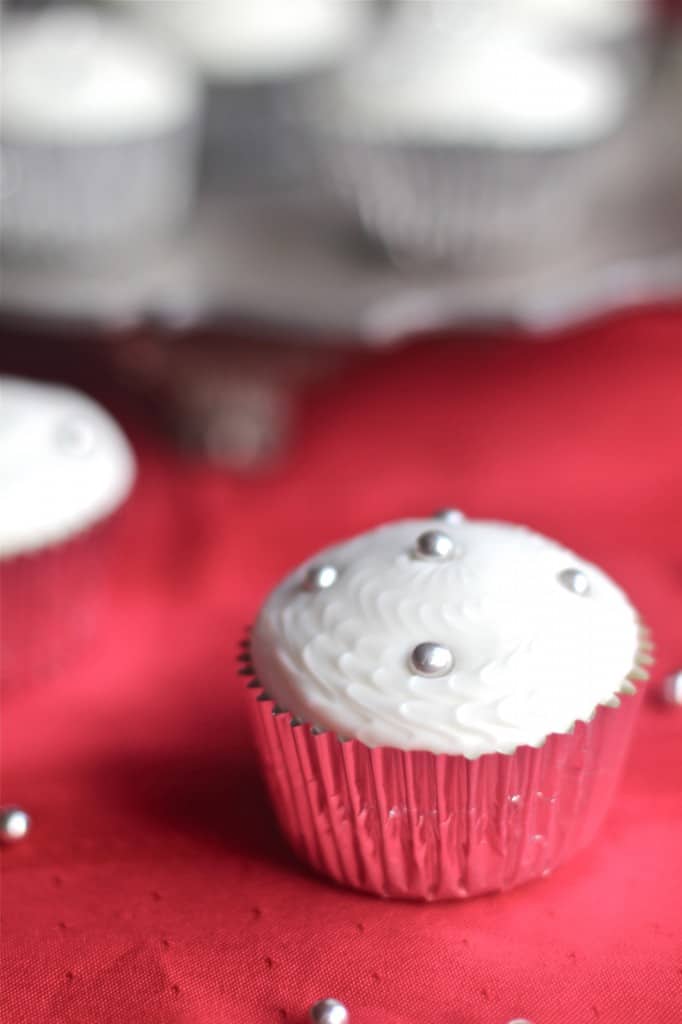 Winter Eggnog Cupcakes With Silver Decorations