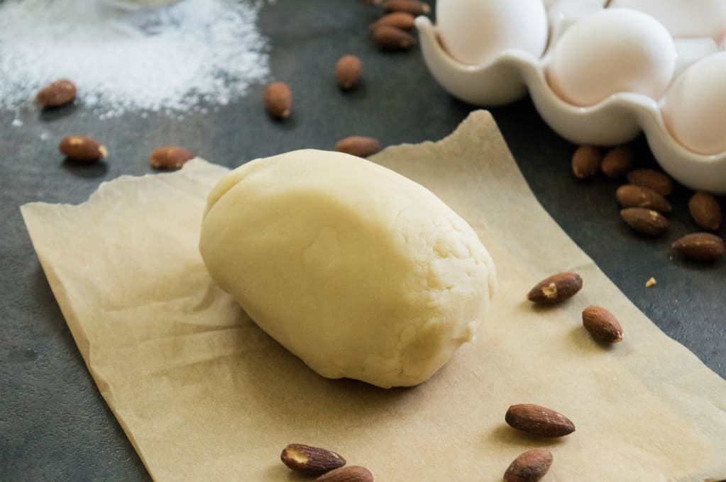shaping the almond paste into a ball after you are done making it in the food processor