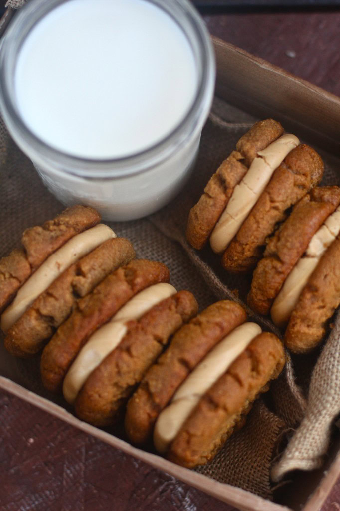 PB Cookie Sandwiches and Milk!