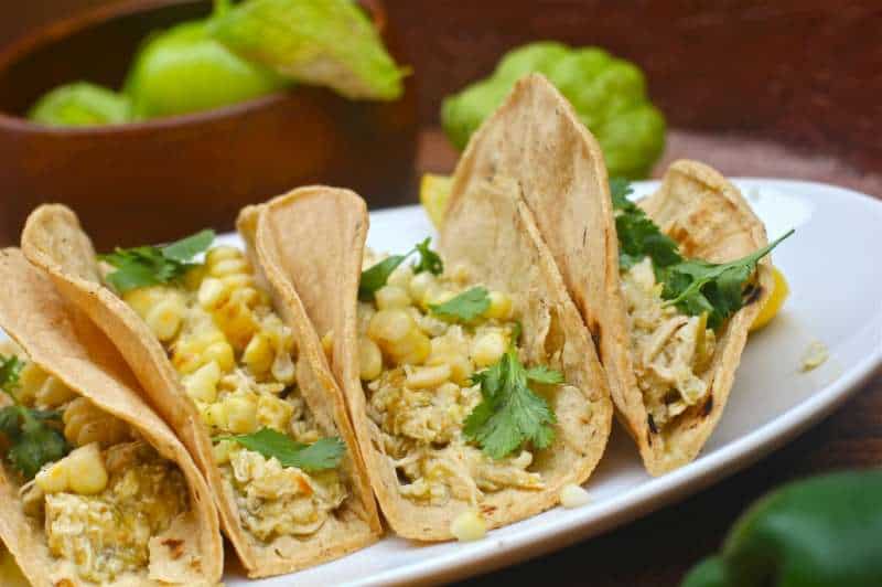 Chicken Verde Tacos With Corn 