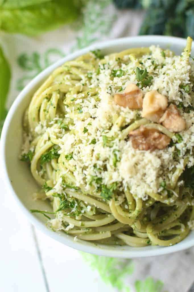 Walnut Kale Basil Pesto Pasta with Chicken