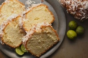 Lemon Pound Cake with Lime Glaze and Toasted Coconut Shavings