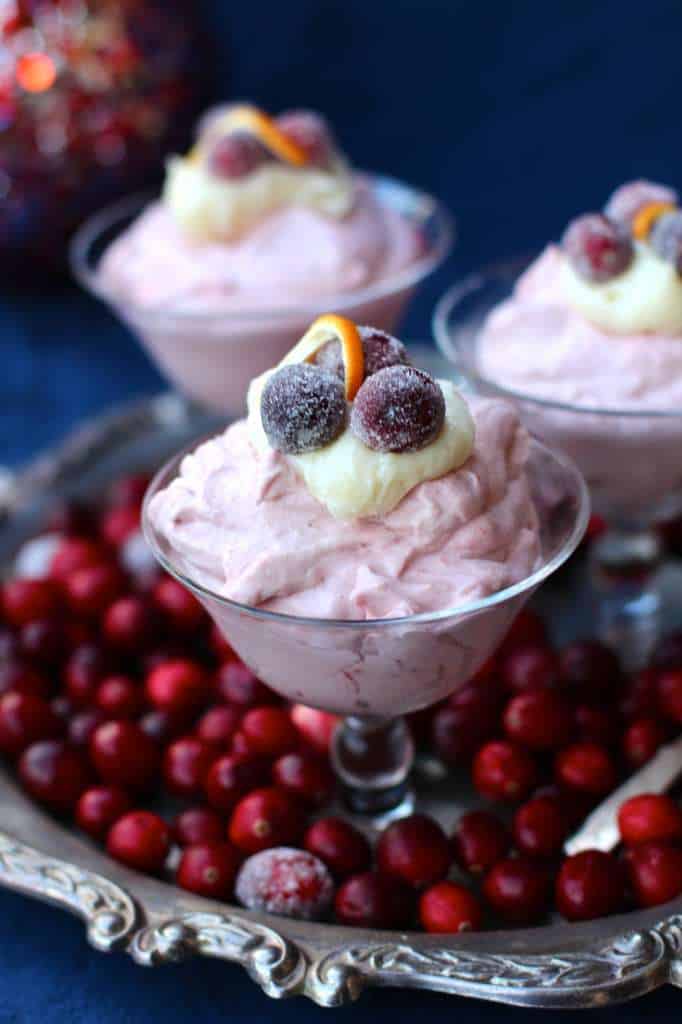 Cranberry Mousse with Sugar Coated Cranberry Garnish  