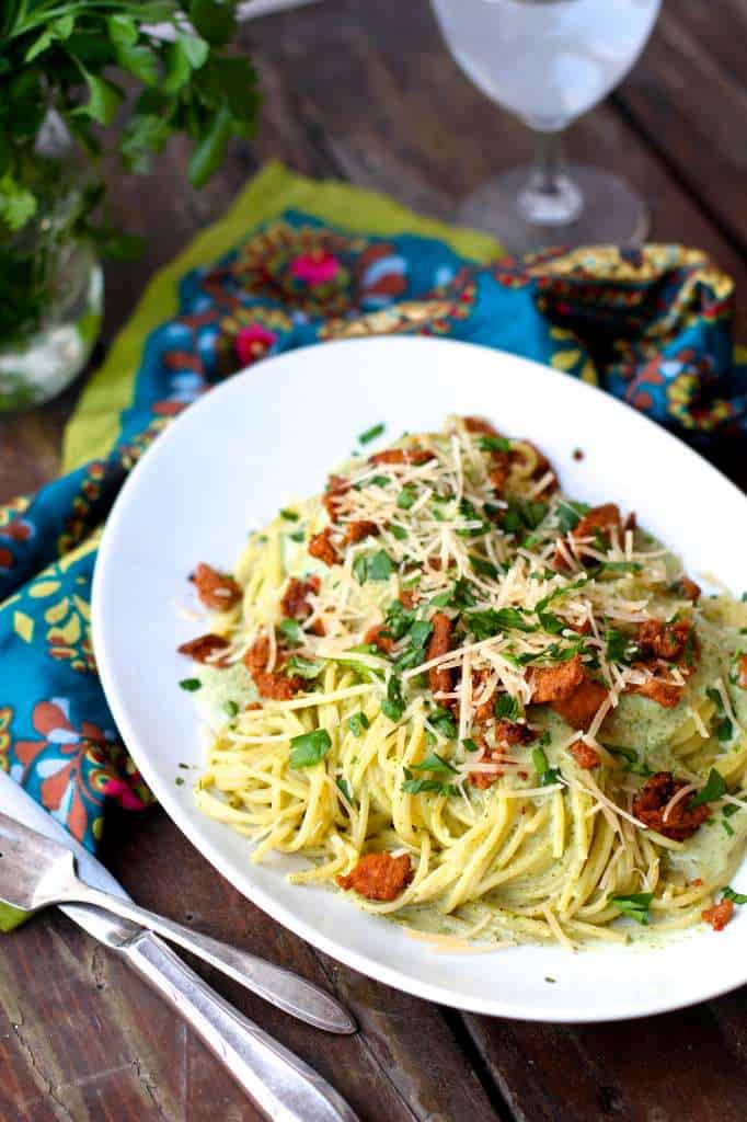 Quick Pasta with Creamy Cilantro Sauce - The Seaside Baker