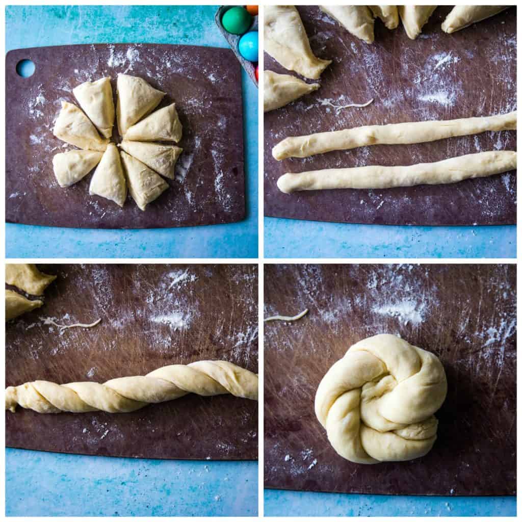 step by step collage for easter brioche egg baskets