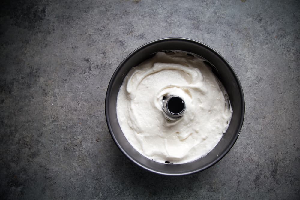 angel food cake batter in pan