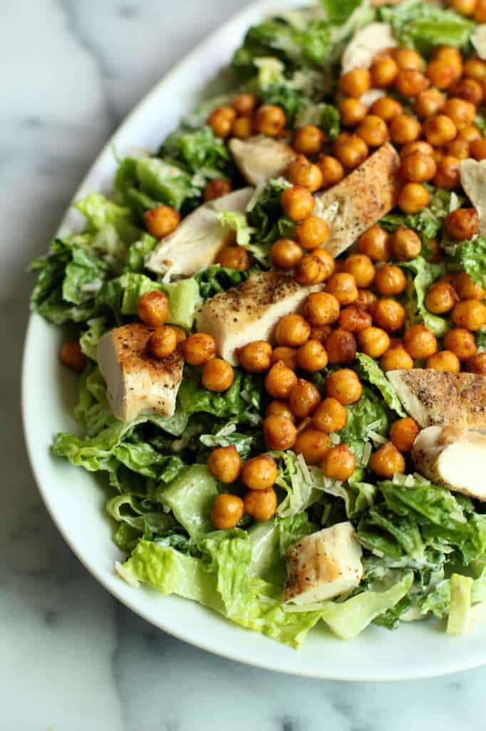 Chicken Caesar Salad with Chickpea Croutons