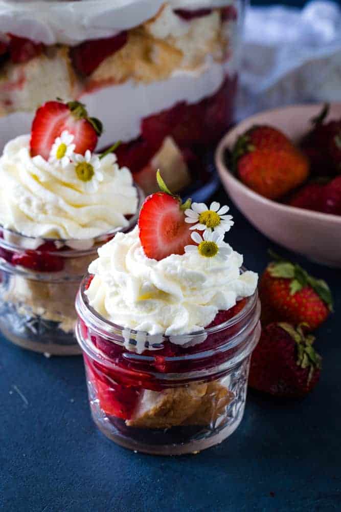 strawberry angel food cake in a jar