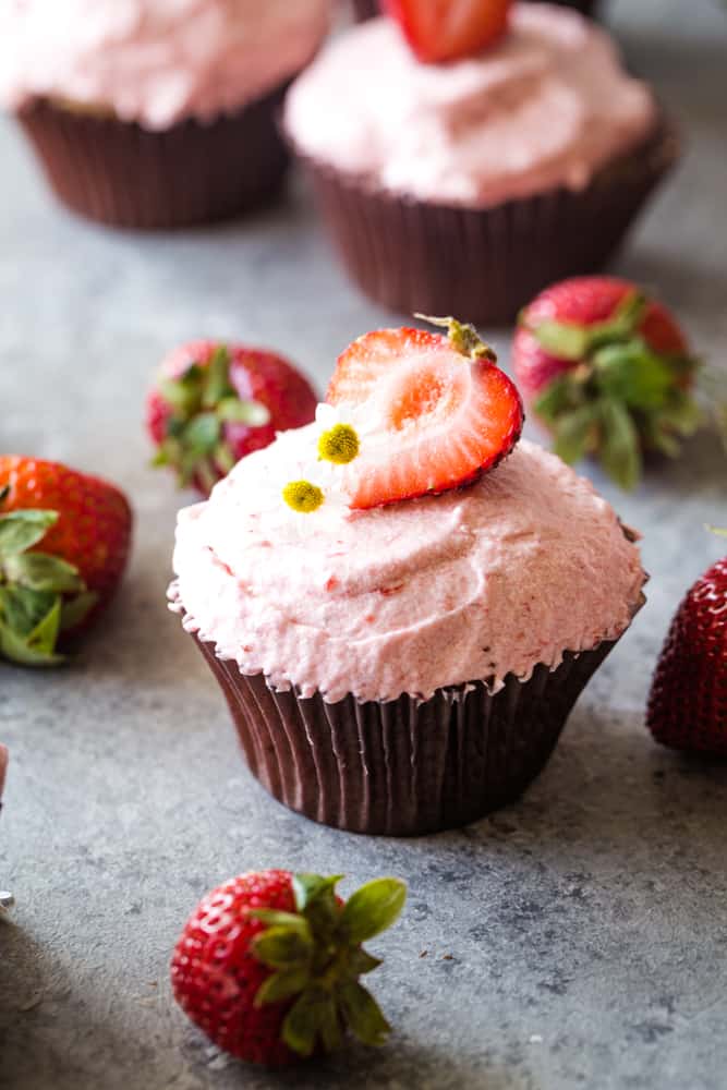 strawberry cupcake with pink frosting