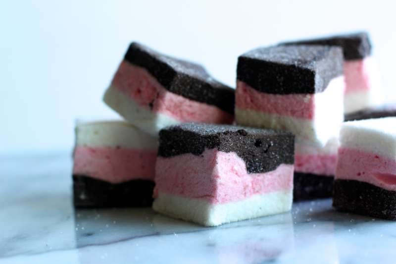 vanilla, chocolate, strawberry marshmallows