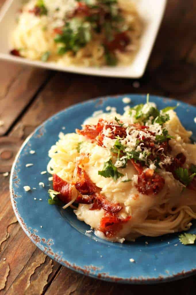 Healthy Cauliflower Spaghetti Carbonara