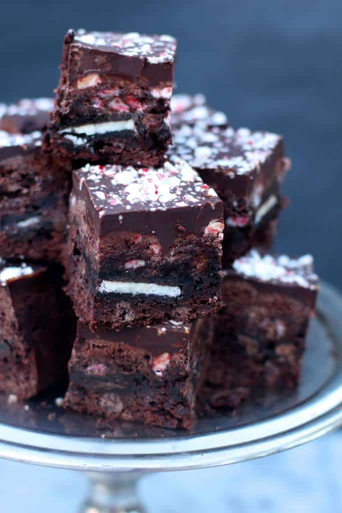 Another photo of the stacked chocolate peppermint Brookies bars