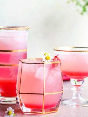 square image of the three rhubarb ginger gin cocktails.