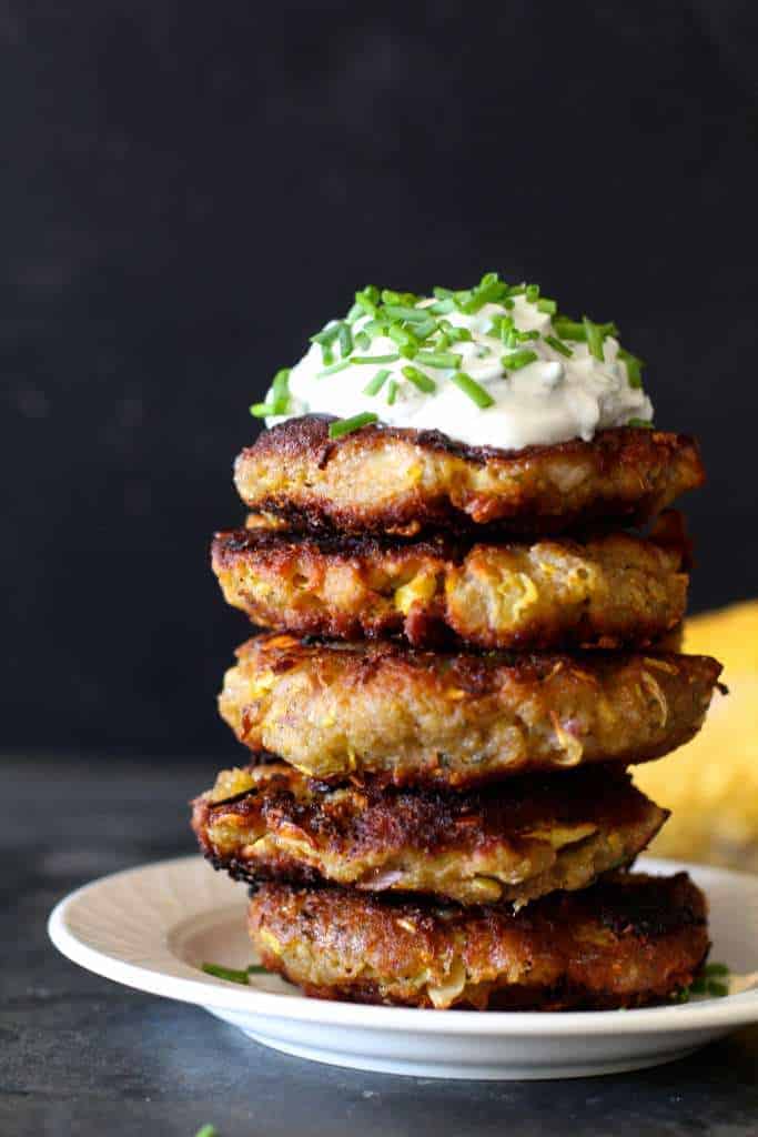 Yellow Squash Cakes with Herbed Sour Cream