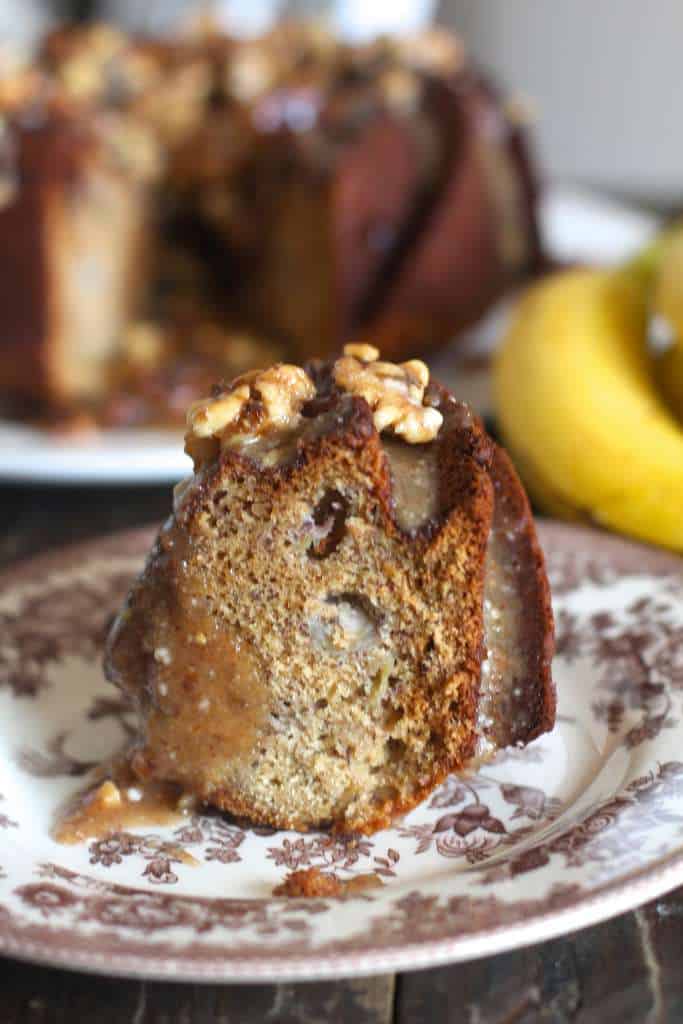 Banana Bundt Cake with Browned Butter Walnut Glaze - The Seaside Baker