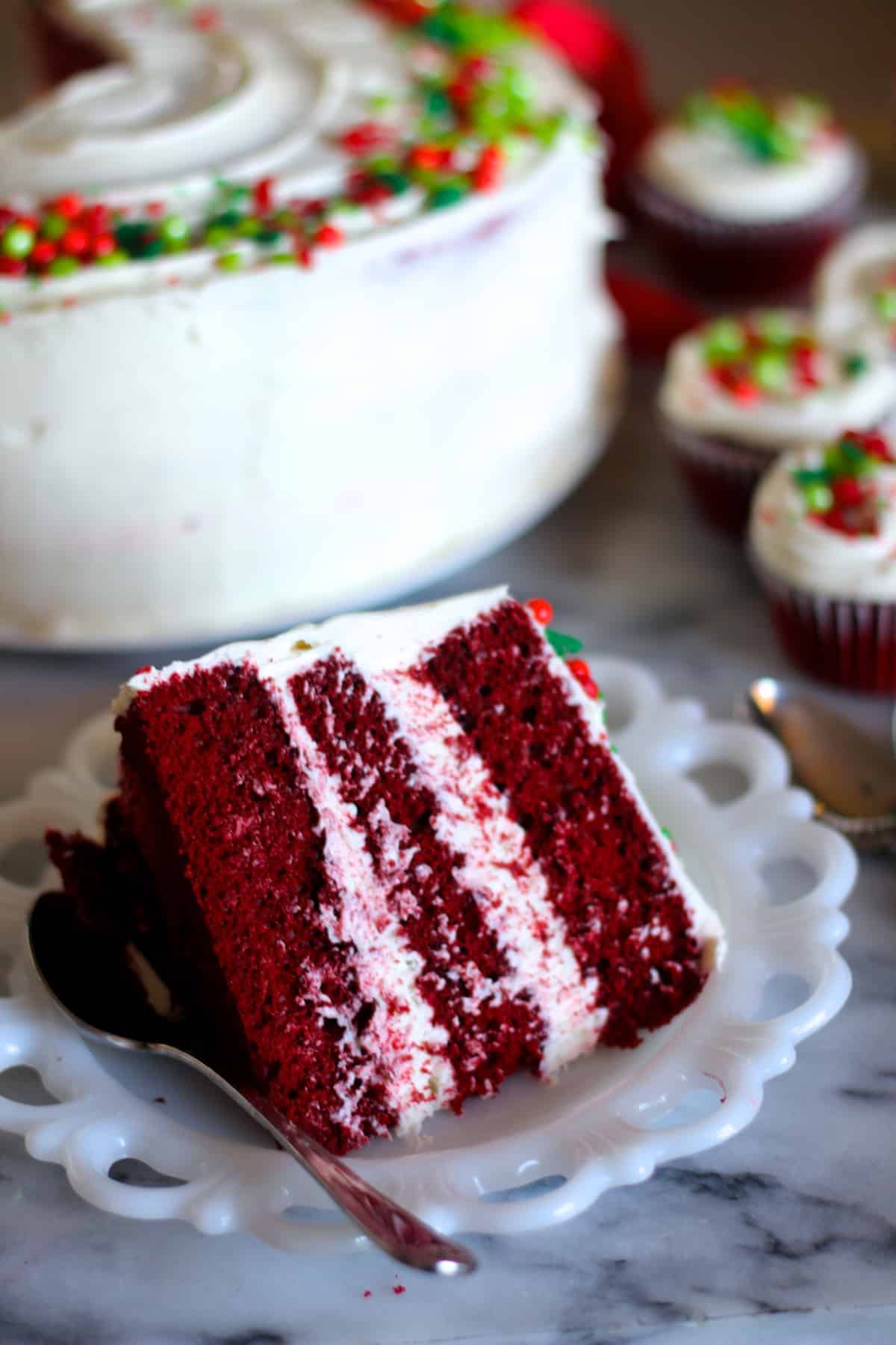 Slice of Red Velvet Holiday Cake