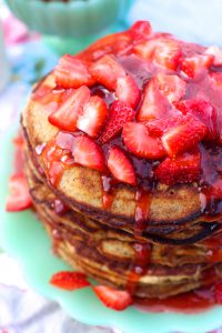 Whole Wheat Flaxseed Pancakes with Fresh Strawberry Syrup