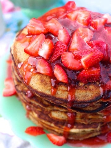 Whole Wheat Flaxseed Pancakes with Fresh Strawberry Syrup