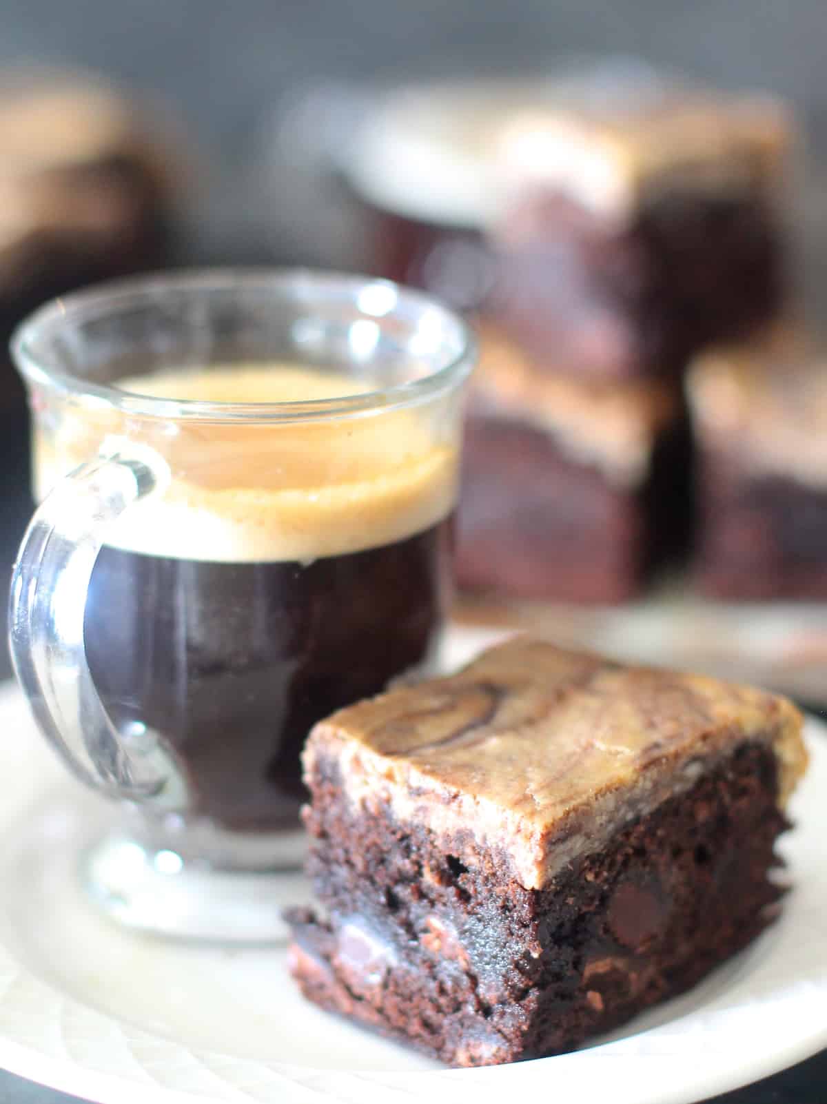 chewy brownie with coffee and cream cheese