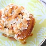 Delicious coconut flavored bread rolled with a brown sugar coconut filling and topped with a coconut frosting