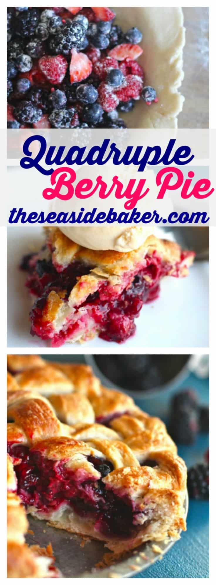 Summer berry pie filled with strawberries, blackberries, raspberries and blueberries