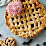 Fresh vine ripe boysenberries in a flaky all butter lattice crust. This boysenberry pie is easy to make and delicious!