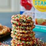 Chewy bakery style sugar cookies coated in colorful sprinkles