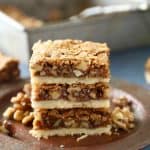 Brown sugar walnut bars have a buttery shortbread base and a sweet brown sugar walnut topping.