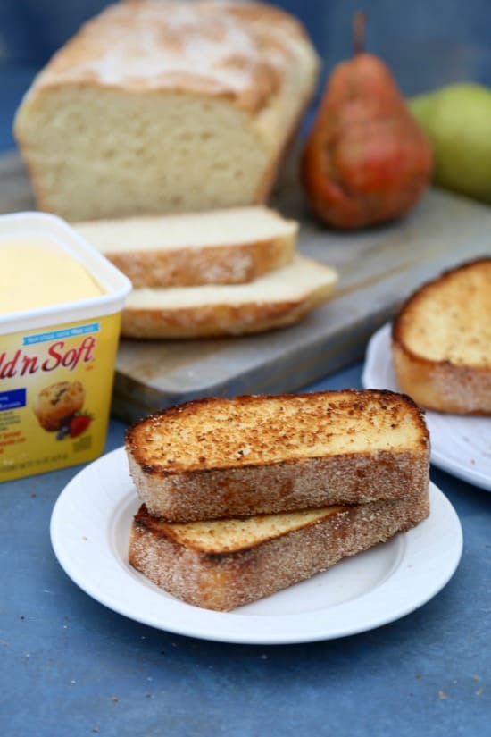 Easy English Muffin Bread toasted on white plate