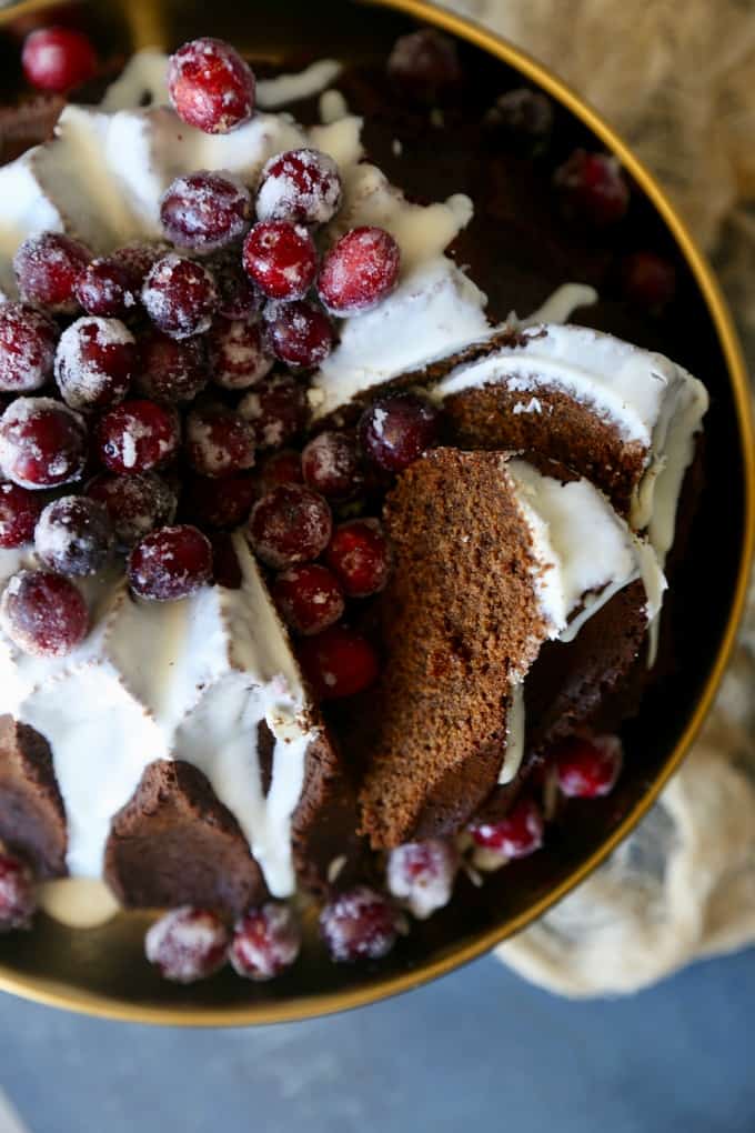 Gingerbread Bundt Cake with Sugared Cranberries