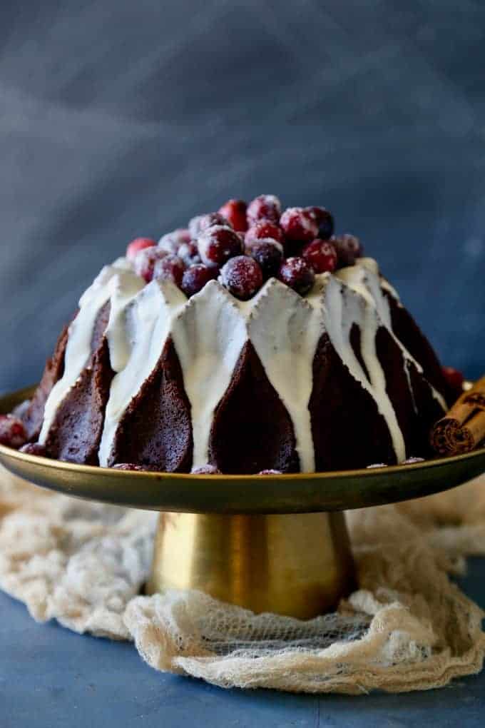 Gingerbread Bundt Cake with Sugared Cranberries