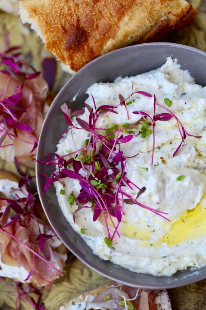 Whipped Feta Prosciutto Crostini