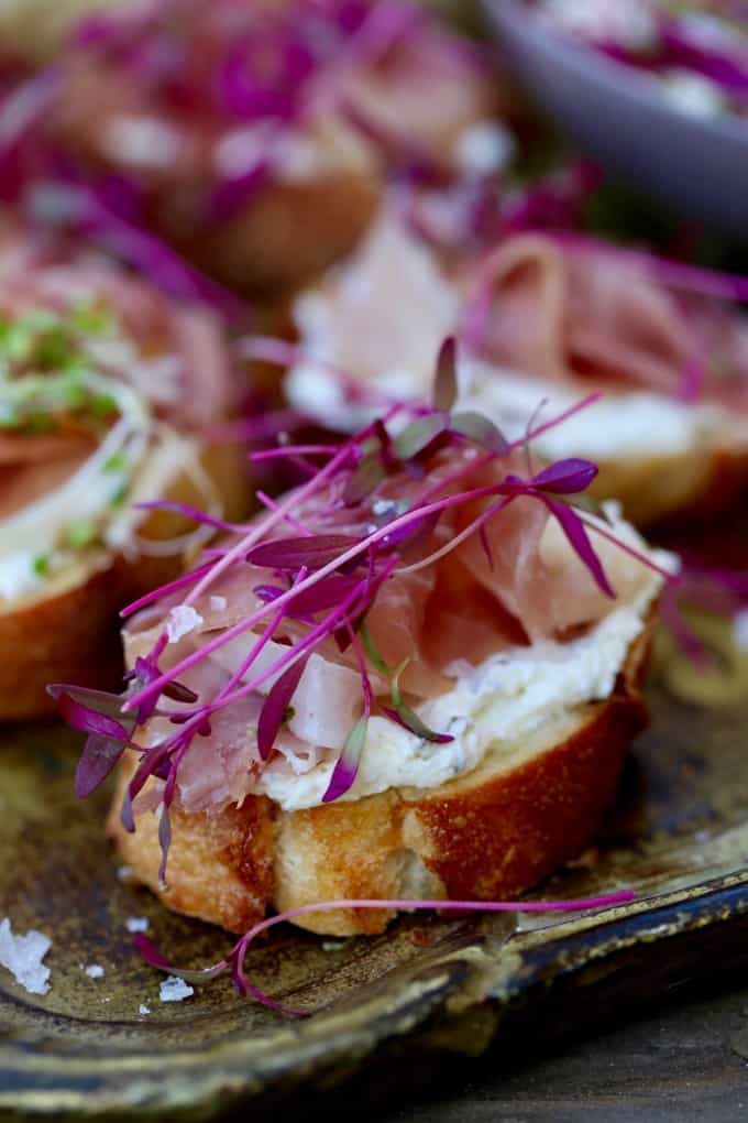 Whipped Feta Prosciutto Crostini