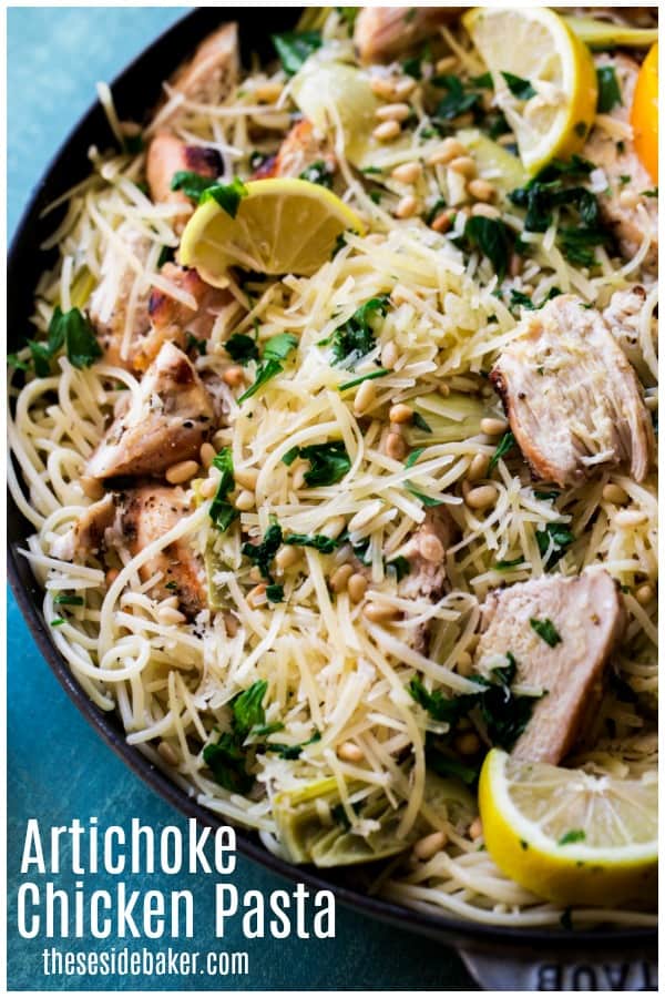 Artichoke Chicken Pasta | This quick and easy dish is full of depth and flavor, yet so easy and can be made in under 30 minutes! The perfect meal | #dinnerrecipe #chickenrecipe | See this and other delicious recipes at TheSeasideBaker.com