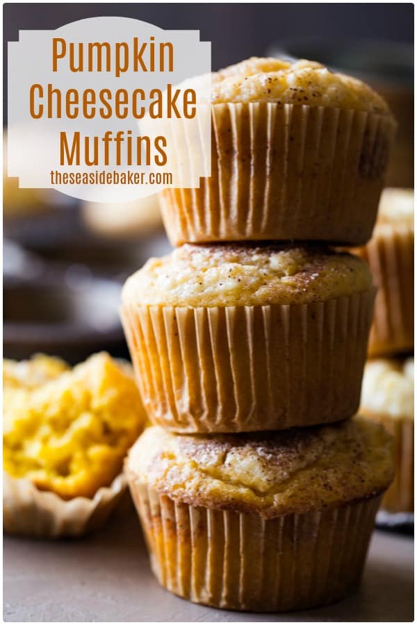 Pumpkin Cheesecake Muffins - the perfect fall treat! | Easy to make and SO delicious! | #pumpkinspice #muffins | See this and other scrumptious recipes at TheSeasideBaker.com