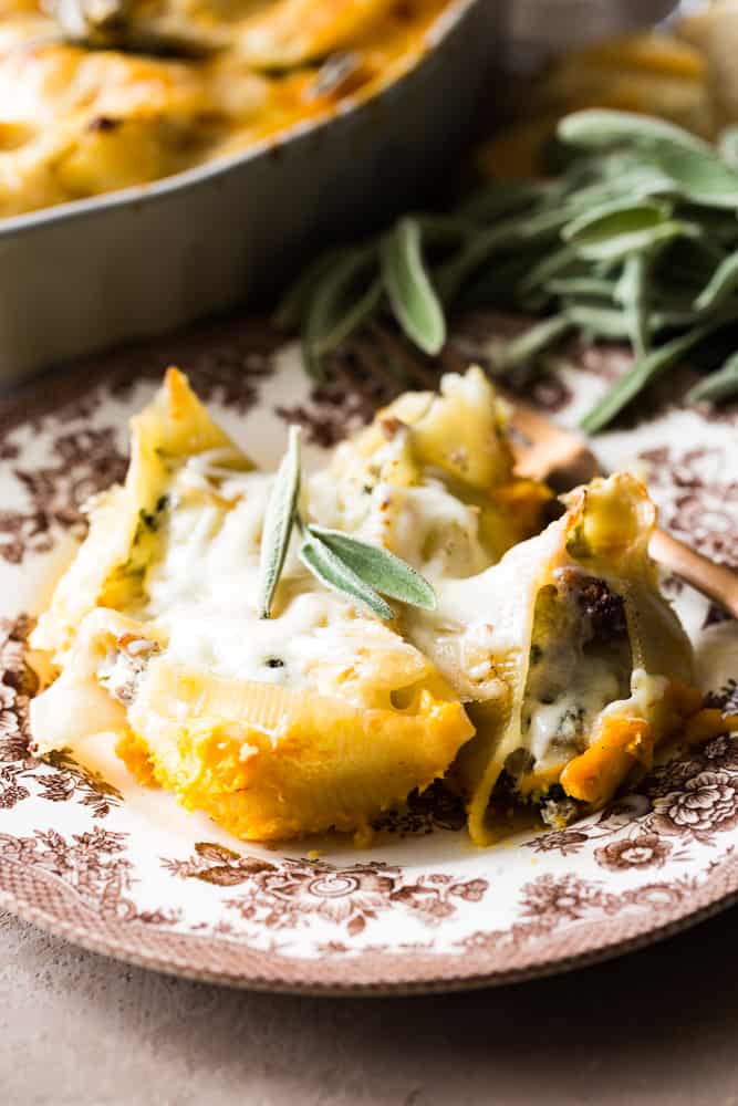 Butternut Squash Stuffed Shells on plate