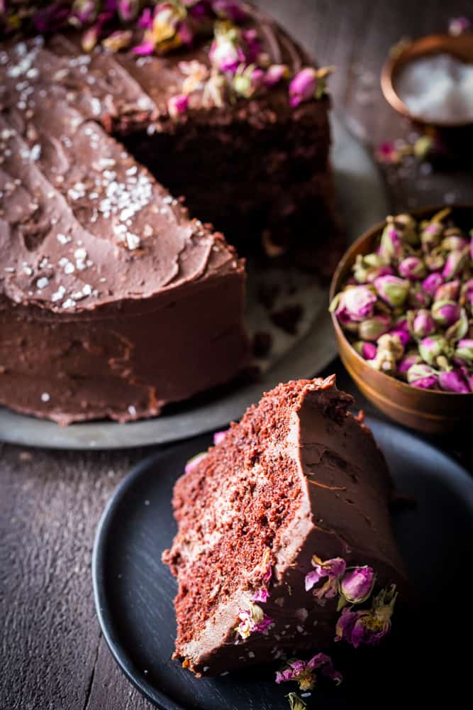 Dark Chocolate Cake with Ganache Frosting