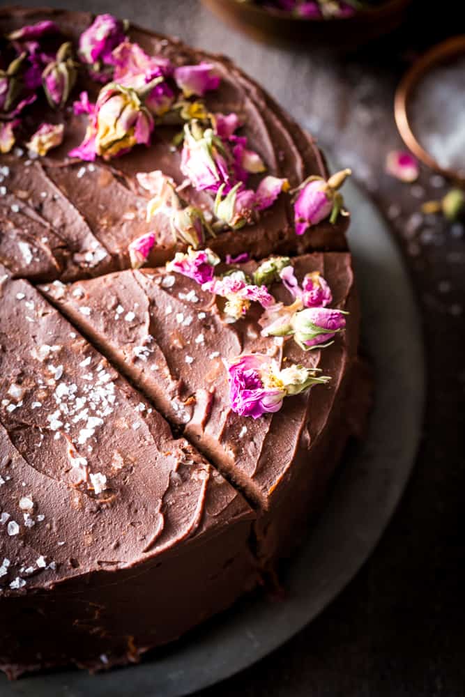 Dark Chocolate Cake with Ganache Frosting