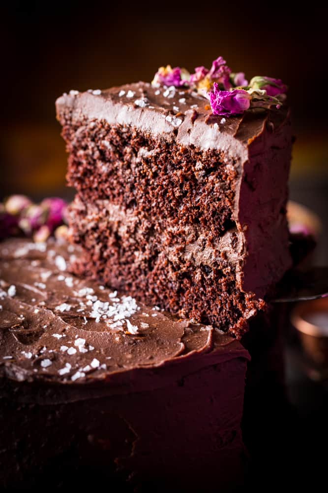 Dark Chocolate Cake with Ganache Frosting