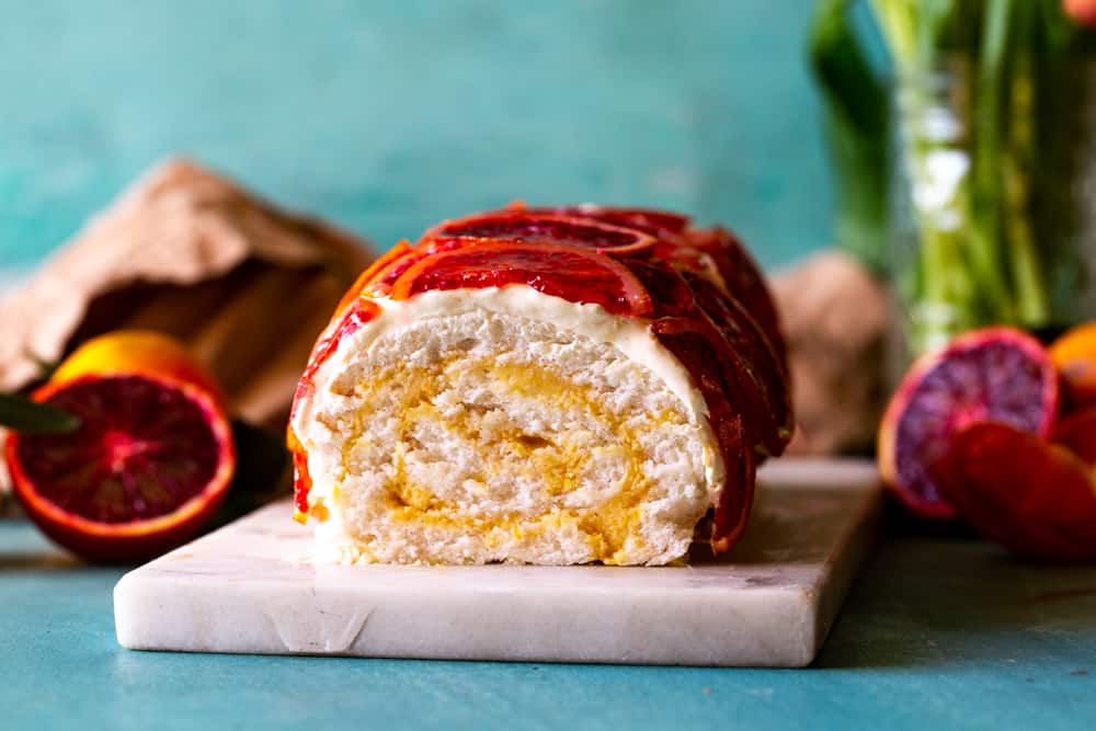 candied blood orange roulade