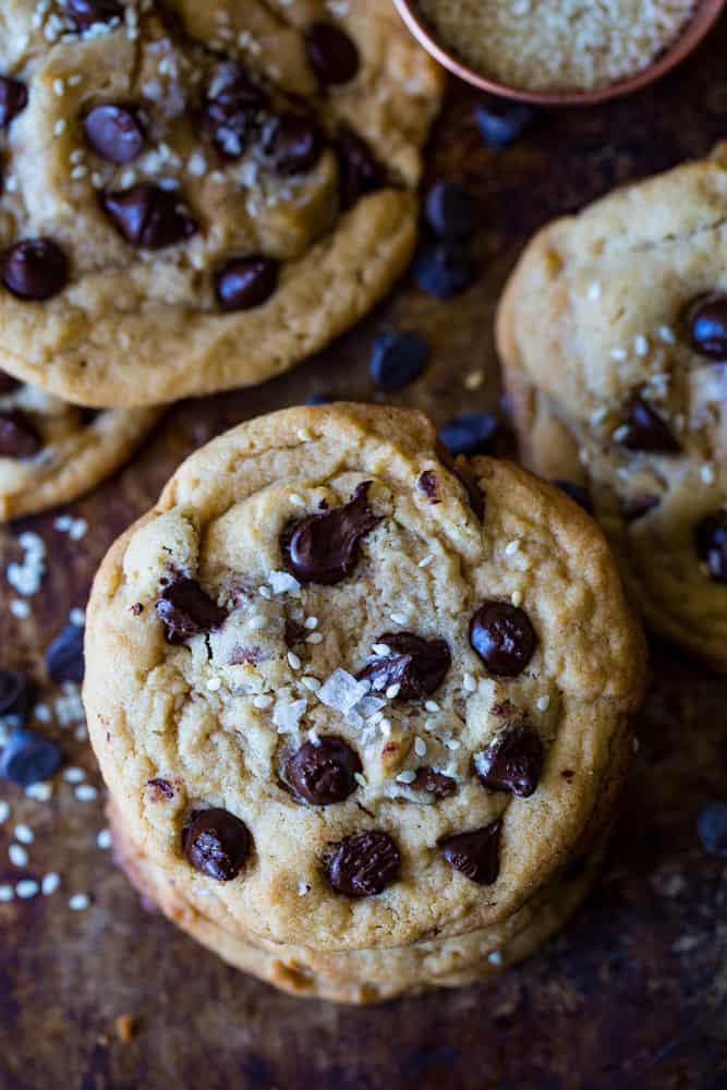 Tahini Chocolate Chip Cookies with sesame seeds