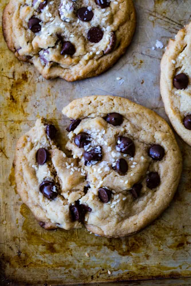 Tahini Chocolate Chip Cookies with sesame seeds