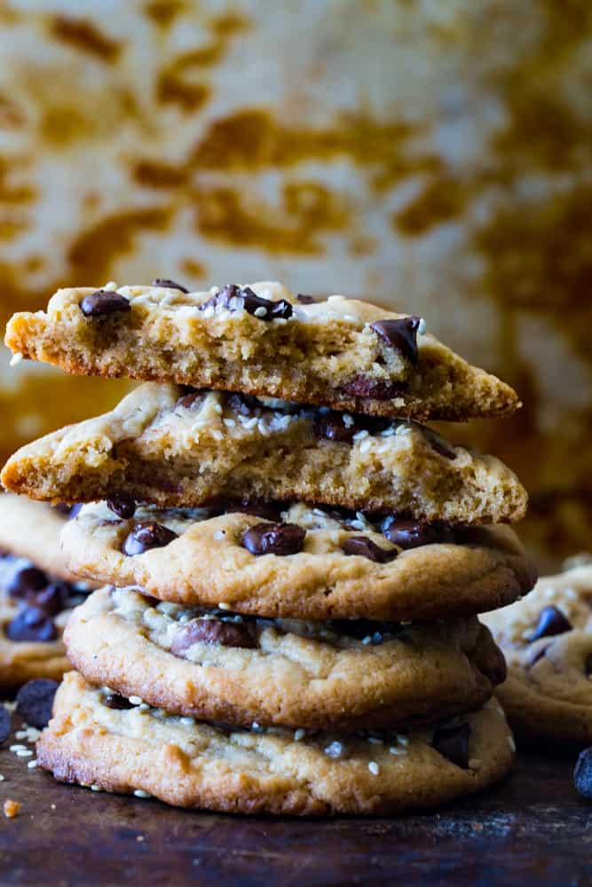 Tahini Chocolate Chip Cookies with sesame seeds