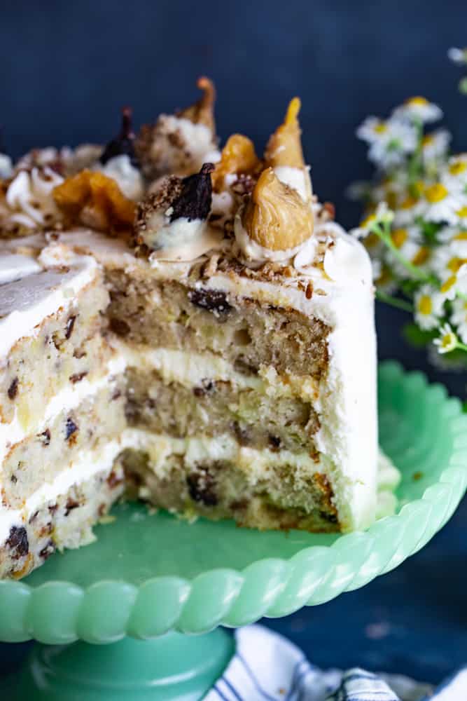 Hummingbird Cake with dried figs and pineapple flowers