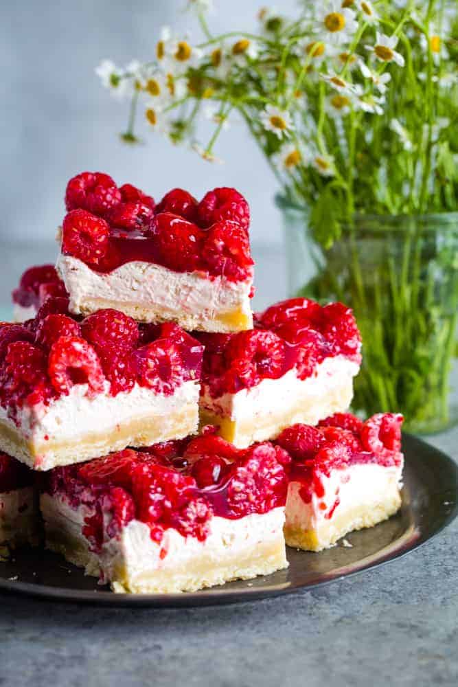plated raspberry dessert layer bars