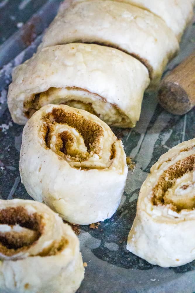 cutting biscuit cinnamon rolls