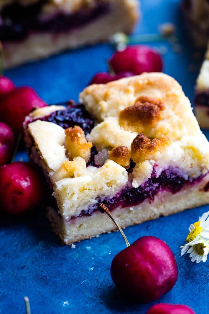 square cut of cherry pie bars